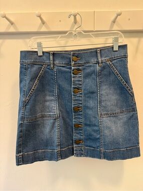 Ann Taylor LOFT Denim Button-Front Mini Skirt - Blue